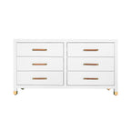 Six Drawer Chest with Rattan Wrapped Handles in Matte White Lacquer
