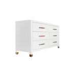 Six Drawer Chest with Rattan Wrapped Handles in Matte White Lacquer