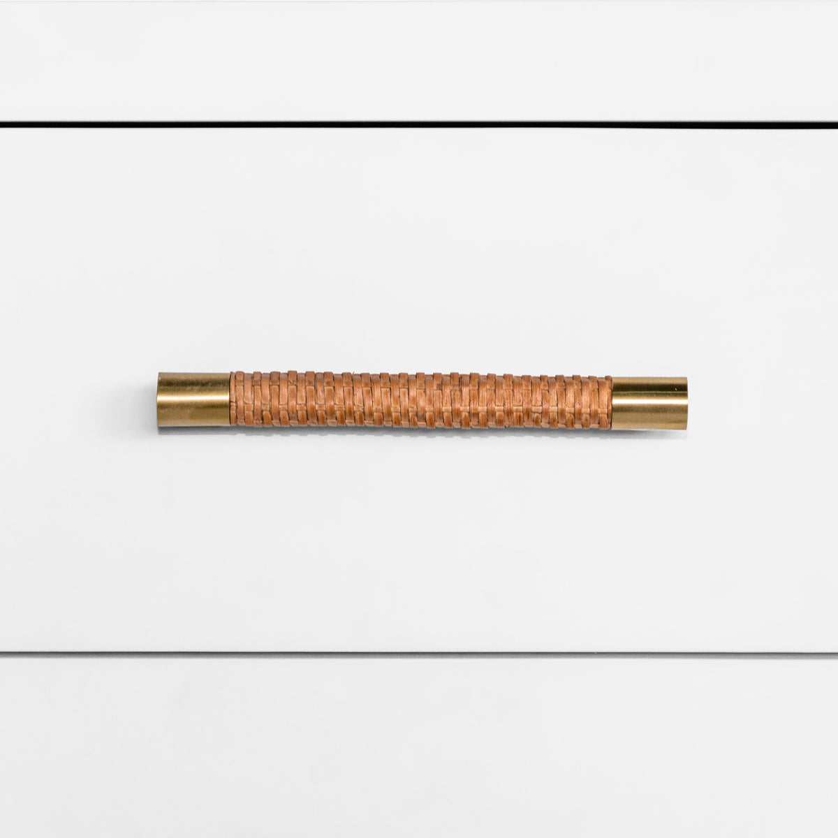 Six Drawer Chest with Rattan Wrapped Handles in Matte White Lacquer