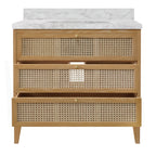 Bath Vanity in Cerused Oak with Cane Front Drawers, White Marble Top, and Porcelain Sink